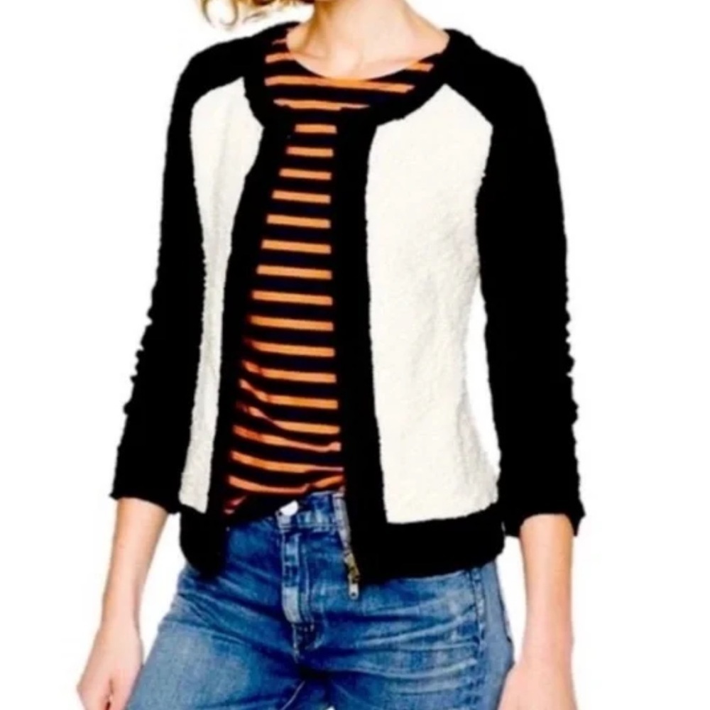 J crew Emile black cream zip up sweater cardigan